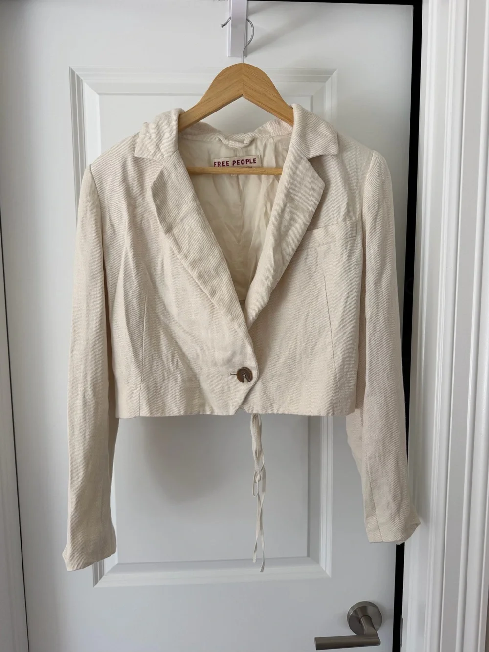 Cropped Lace-Up Got Your Back Linen Cream Jacket
